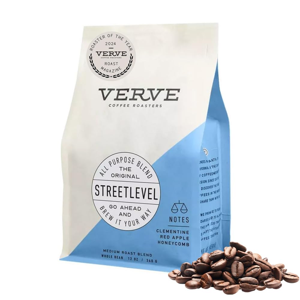 Verve Coffee Roasters Whole Bean Coffee Streetlevel Blend | Medium Roast, Brewed or Espresso, Direct Trade, Resealable Pouch | Enjoy Hot or Cold Brew | 12oz Bag