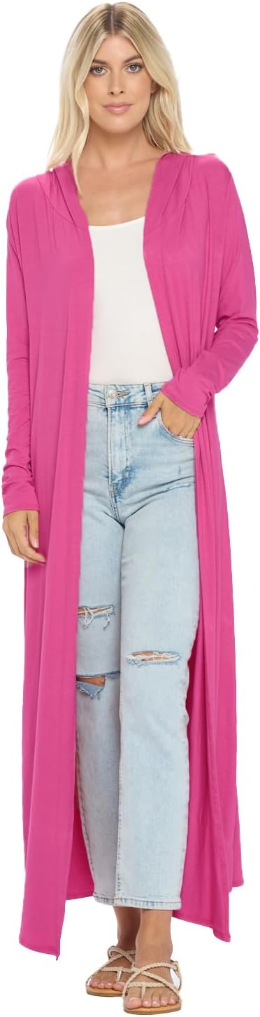 Isaac Liev Women's Maxi Cardigan Casual Extra Long Open Front Floor Length Lightweight Duster Cardigans Womens with Hoodie