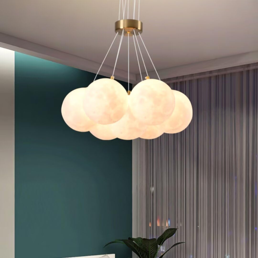 Creativo Combinato LED Combinato 3D Luna Lampada da Soffitto a Sospensione Lampadario Luna Camera dei Bambini Plafoniera per Camera da Letto, Soggiorno, 42W, 3 Illuminazione