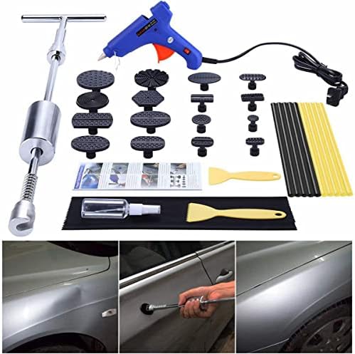 GLISTON Car Dent Remover Tool, Paintless Dent Repair Kit, Pro Slide Hammer Tools with 16pcs Thickened Black Tabs for DIY Automobile Body Dent Removal