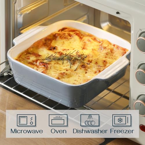Image of DOWAN 8x8 Baking dish, Square Baking Pan, Ceramic Casserole Dishes for Oven, Cake Pan with Handle, for Brownie, Lasagna, Casserole, 2 Quart, Home Gift, Airy Blue