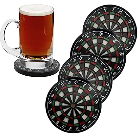 MEDOYOH Set of 4 Dartboard Drinks Coasters, Non-Slip Beer Coasters Beer Mats Washable Funny Coasters Heat Resistant for Coffee Beer Mug Wine Glass Bottle Home Pub Bar Cover