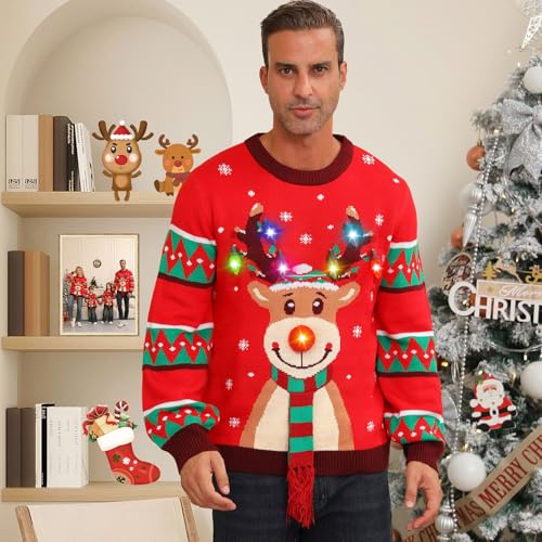 Matching Light-Up Reindeer Christmas Sweater with 3D Scarf - Image 2