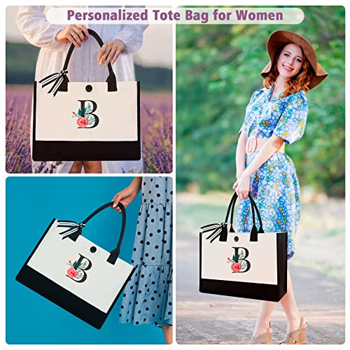 Image of Initial Canvas Tote Bag, Monogrammed Tote Bags Suitable for Mother's Day Wedding Beach
