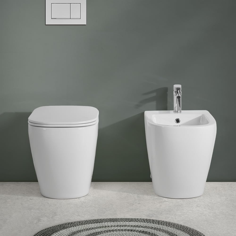 Sanitari Filomuro Serie Kayra WC In Ceramica Bianco Lucido Scarico Rimless Completo Di Copriwc Slim Soft-Close
