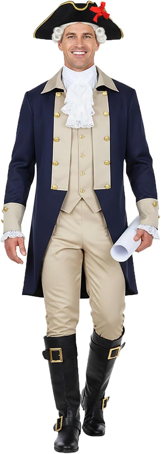 George Washington Costume Adult Complete 18th Century Colonial Military Uniform Hamilton Founding Father Outfit