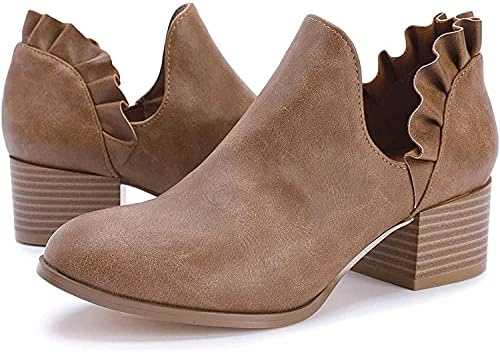 Fashare Womens Fall Cutout Booties Ankle Heels Low Stacked Ruffle...