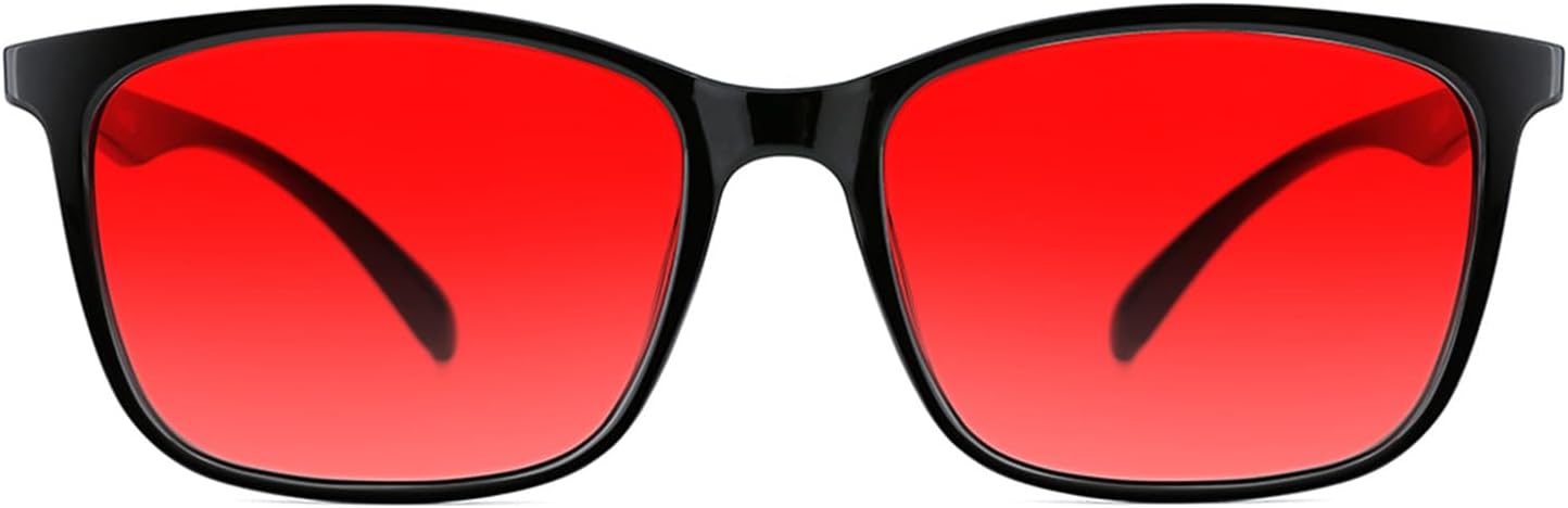 TIJN Sleep Glasses for 99.9% Blue Green Light Blocking Dual AR Coatings Red Lens for Computer Gaming Reduce Eyestrain, TR90, Black