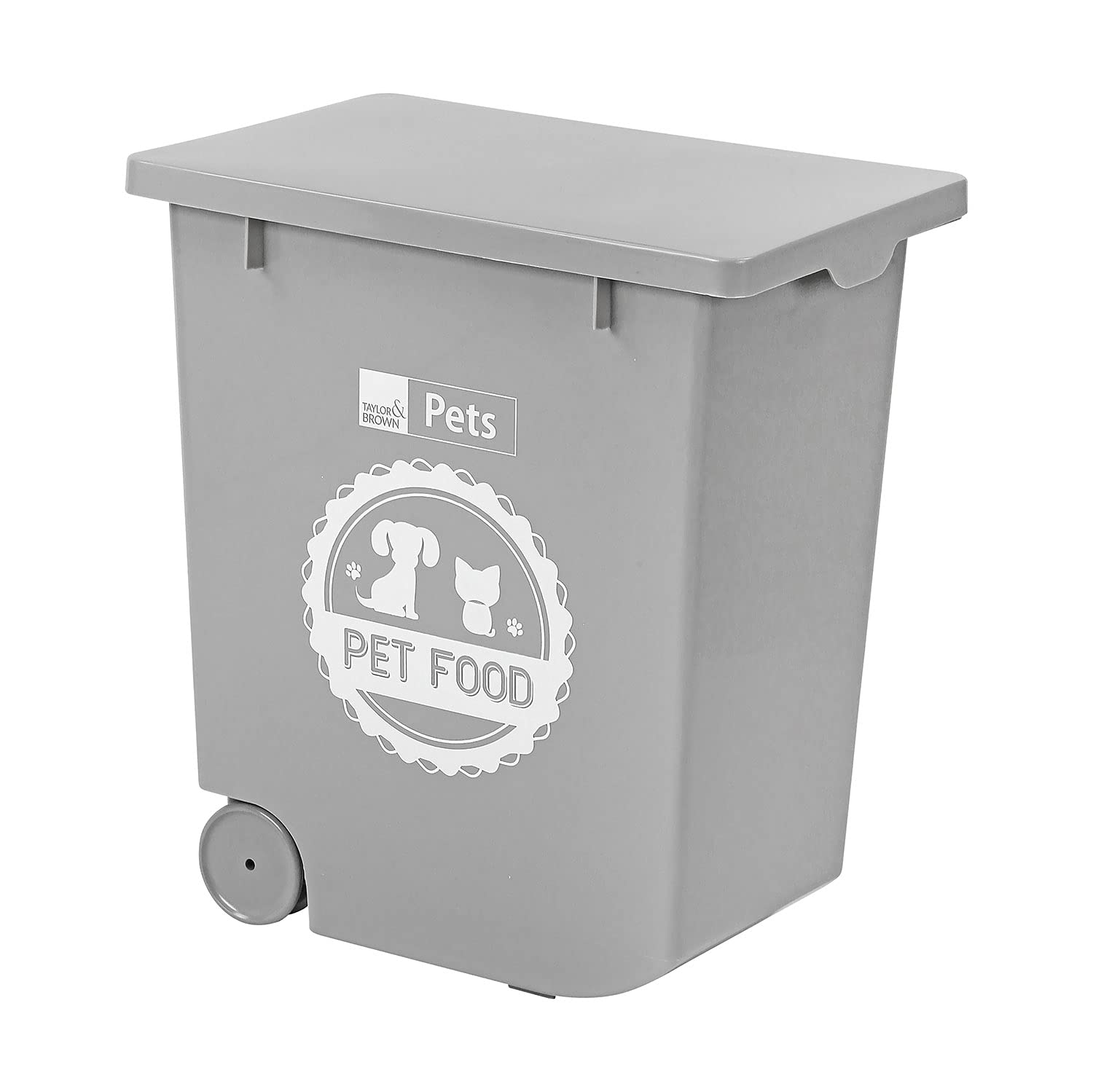 Taylor & Brown Grey 20L/10Kg Airtight Pet Food Storage Container Large Flip Top With Wheels Plastic Birds Pet Dog Cat Animal Dry Food Seed Dispenser Bin