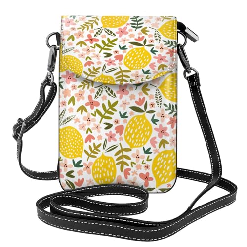 Sac bandoulière téléphone en cuir PU à motif citron jaune pour femme