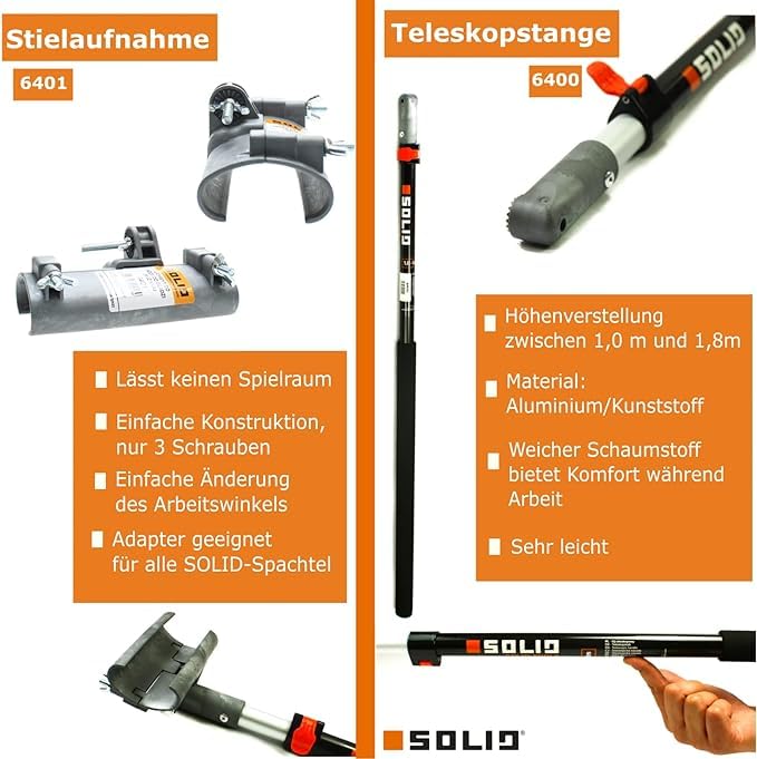 SOLID NÓŻ DO GŁADZI 100cm KIJ TELESKOPOWY ADAPTER