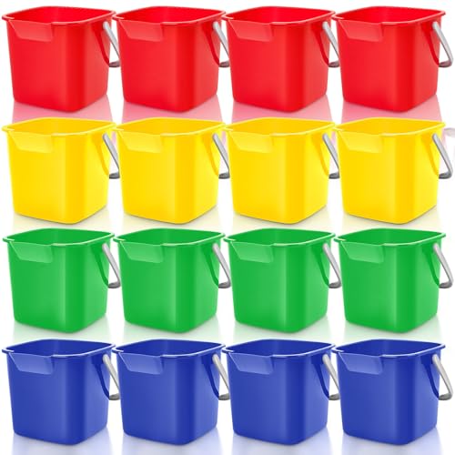 Image of Irenare 16 Pcs Sanitizing Bucket 3 Quart Cleaning Pail Small Detergent Square, Spout and Handle Plastic Utility Sanitizer Buckets for Restaurant Kitchen Home Offices (Multicolor)