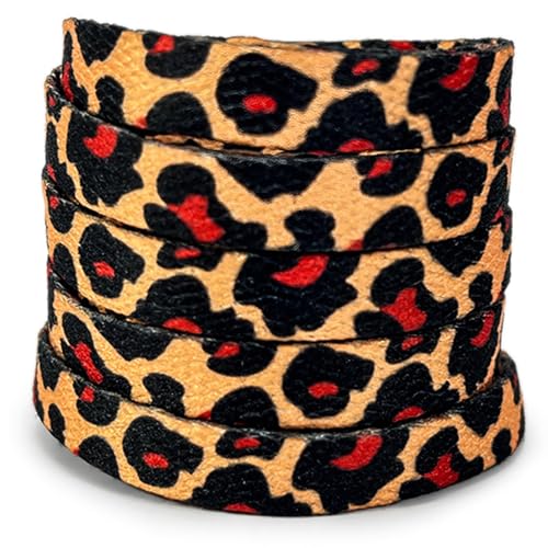 Colored Print Flat Shoe Laces: 47 Inch Black and Red Leopard Pattern Pattern Shoelaces for Sneakers Boot 1 Pair