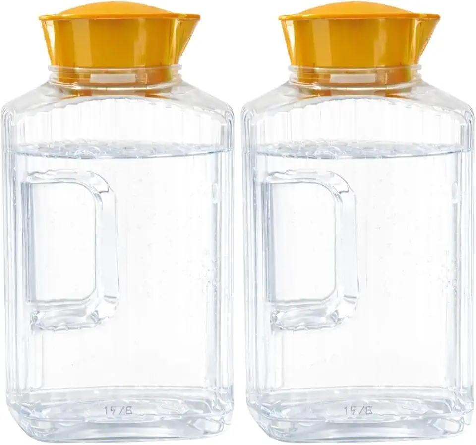 2 Jarra Garrafa De Água Suco Geladeira Tampa Higiênica 1,7l (Mostarda)