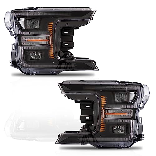 Vland Headlights Assembly Fit For Ford F-150 2018-2020, Xl, Xlt, Platinum, Lariat, Limited, Ssv, King Ranch, Full Led Headlamp With Drl, Sequential Turn Signal, Plug-And-Play, Black #TOP5