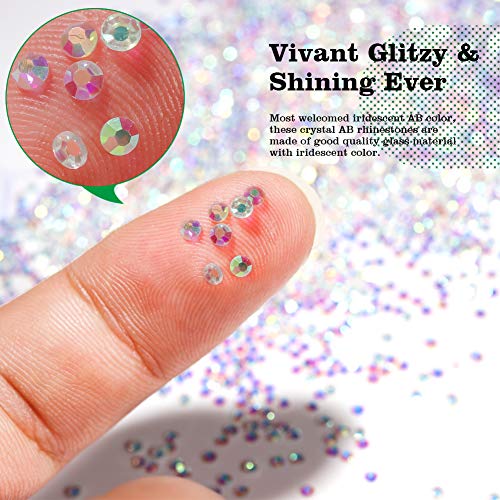 5000Pcs Nail Rhinestones 2.4mm Clear AB Flatback Glass Pixie Crystals, Iridescent Nail Gems Long Lasting Shine Small Sugar Beads Dust Nail Charms for Nail Design DIY Crafts Accessories