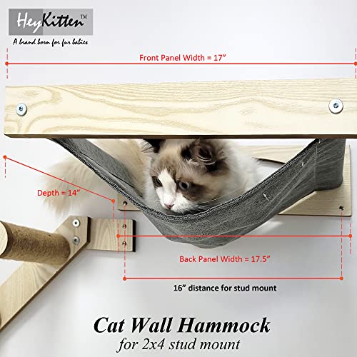 Heykitten 17" Cat Wall Hammock For 2X4 Stud Mount, Floating Kitten Shelf, Diy Suspension Kitty Perch For Large And Multiple Indoor Cats, Maple #TOP2