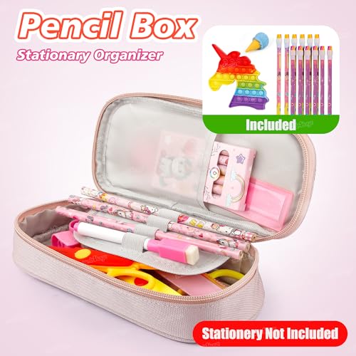 Image of Zest 4 Toyz Cartoon Pencil Case Combo Set with Large Pencil Pouch 12 Pencils with Erasers Rainbow Unicorn Pop It Toy Ideal Gift for Kids Boys and Girls - Multicolor