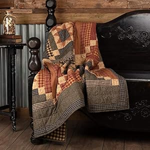 VHC Brands Maisie Quilted Throw 60×50 Country Patchwork Design Barn Red