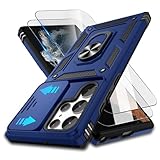 For Samsung Galaxy S22 Ultra Case with Camera Lens Cover & HD Screen Protector(2 Pack), [10FT Military Grade Drop Protection] Magnetic Ring Holder Kickstand Protective Case for Galaxy S22 Ultra, Blue