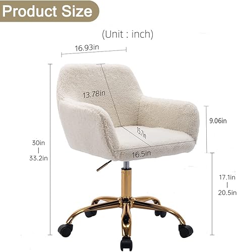 Miniatura 2 de Goujxcy Silla de escritorio moderna de piel sintética, elegante silla de oficina blanca peluda para mujeres y niñas, silla giratoria de altura
