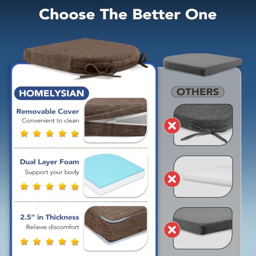 HOMELYSIAN Chair Cushions for Dining Chairs, Non Slip Chair Pads with Ties and Washable Covers, Memory Foam Kitchen Chair Cushions Set of 6, 16"X16"X2.5", Brown by HOMELYSIAN - Image 6