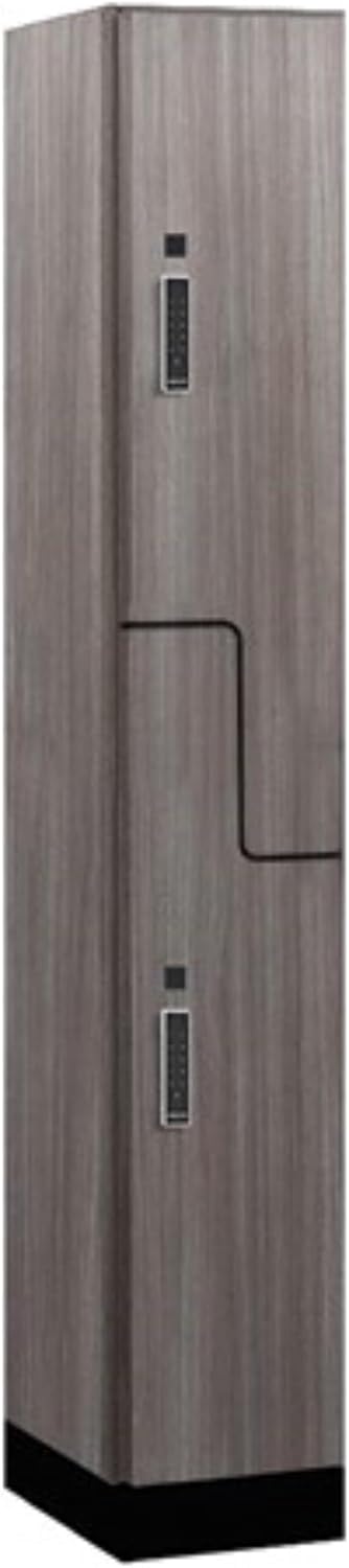 Salsbury Industries 12" Wide Premier Wood Locker-Double Tier 'S' Style-1 Wide-6 Feet High-18 Deep-Skyline Walnut-Black Electronic Locks