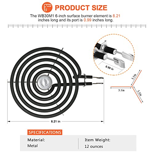 2026 Upgraded ERS30M1 WB30M1 Electric Stove Burner by Beaquicy - Replacement for 6 Inch Surface Element fit for GE Hotpoint Kenmore Electric Range Stove - 5 Turns with Silver Center Medallion, 240V