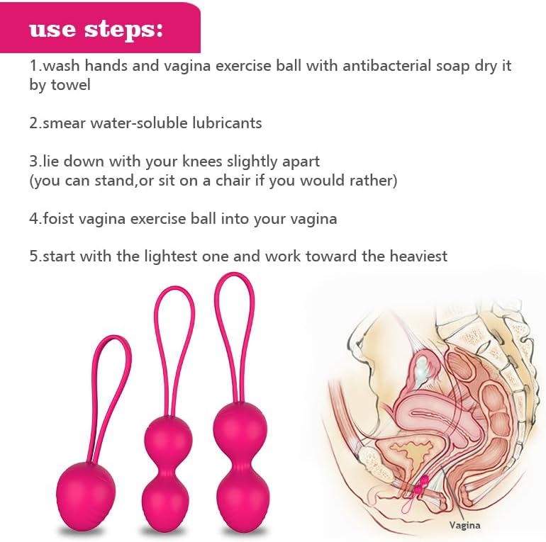 Ben Wa Balls 3 pcs Set, Elastic Silicone Balls Massage Weight Exercise,Used for Female Pelvic Floor Tightening and Bladder Control (Rose)