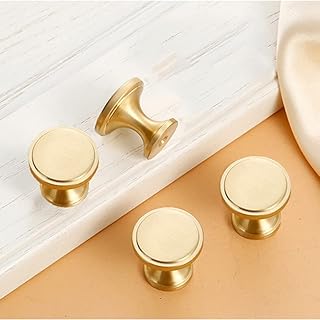 XEOGUIYA Gold Cabinets Knob Brushed Brass Cabinet Knobs, Zinc Alloy Round Drawer Knobs Closet Door Knobs Gold Knobs for Cabinets, 4Pack