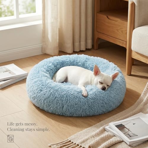 Calming Donut Dogs Beds for Small Dogs Washable,19inch Fluffy Round Puppy Bed for Puppies,Cats & Toy Breeds with Raised Rim,Fits up to 15 lbs Pets,Washed Blue by nononfish - Image 7