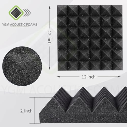 Image of YGM Acoustic Foams Pyramid Acoustic Panels 1 Footx1 Footx2inch Thick, 50 Density Acoustical Sound Proof Foam for Room, Studio, Echo Reduction & Noise Absorption (Black & Red, Set of 108)
