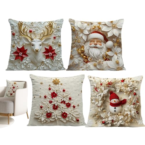 ソファ用クッションカバー,46x46cmモダンクリスマス装?,4枚 クリスマス スクエアクッションカバー - ホーム ルーム ベッドルーム リビングルーム カウチ ソファ ベッド パティオ ポーチ ハウス 秋用