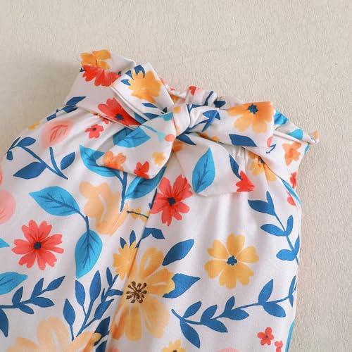 Image of Newborn Baby Girls Clothes Ribbed Ruffled Romper+Floral Pants+Headband Infant Outfit Set