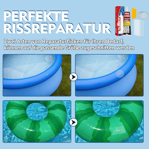 HuakChai Pool Reparaturset, Pooll Flicken Wasserdicht, Poolfolie Reparaturset, Poo Kleber für Schnelle Reparaturen von Aufblasartikeln, Umfassen Aufblasbarer Pools, Schwimmringe, Schlauchboot usw