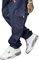 Calça Cargo Jeans Elástico E Cordão Na Cintura Bolsos Laterais