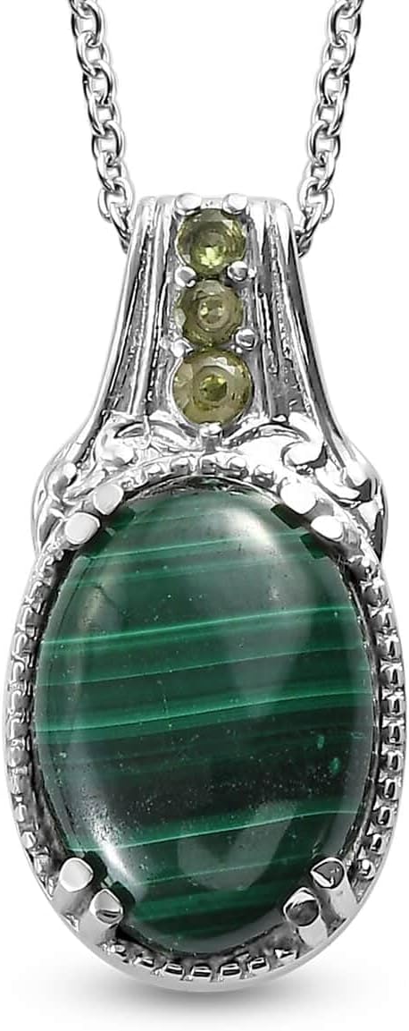 Stainless Steel Malachite Peridot Birthstone Pendant Necklace for Women Jewelry Size 20" Birthday Christmas Gifts for Women
