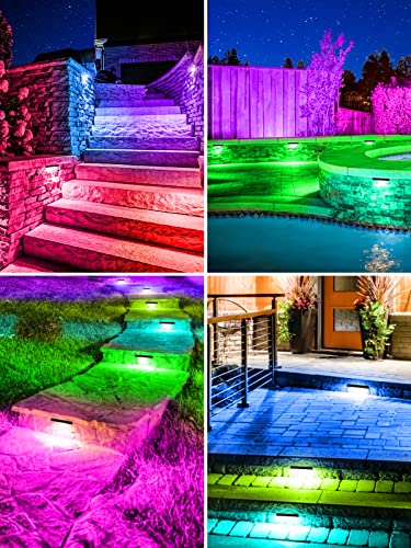 Doreio 5W Rgb Retaining Wall Lights 7 Inch Led Hardscape Lighting Color Changing Low Voltage Landscape Paver Lights 12V 24V Step Lights Outdoor Ip68 Waterproof Stair Lighting (8 Pack+Connectors) #TOP5