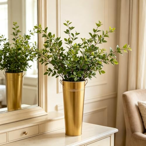 Hosley Set of 2 Gold Metal French Bucket with Handles & PVC Liner, 6" Dia x 15" H for Weddings, Parties, Country Picnics, Floral Arrangements, Tableware Storage, or Gardens - Rustic Farmhouse Décor by Hosley - Used condition - Image 3