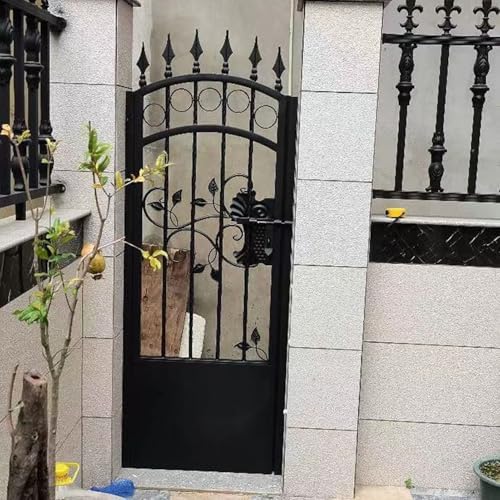 Metal Security Garden Door - Single Opening Villa Gate with Decorative Motifs, Arched Top, Lockable Patio Entrance for Backyard & Lawn - Customizable Design