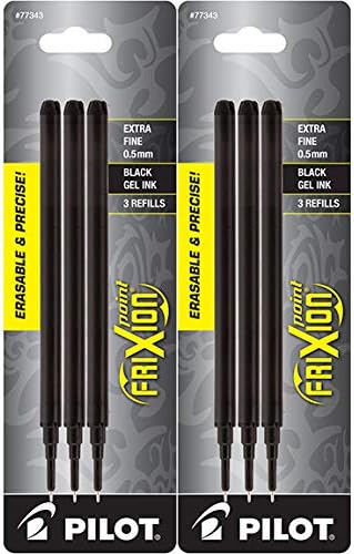 Pilot FriXion Point Erasable Gel Ink Refills, Extra Fine Point, 0.5mm, Black Ink, 6 Refills