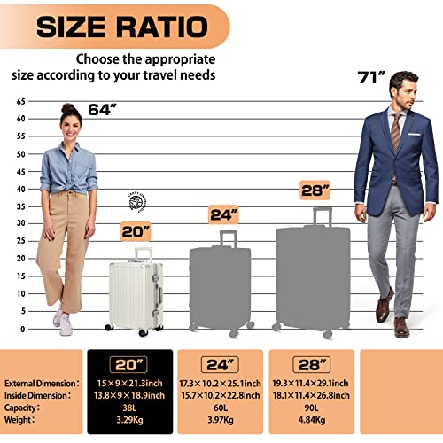 Anyzip Carry On Luggage - Aluminium Frame, Pc Abs Hard Shell, Suitcases With Wheels, Tsa Lock, No Zipper - 20In White #TOP2