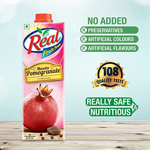 Image of DABUR Real Masala Pomegranate Fruit Juice-1L (Pack of 8)| No Added Preservatives, No Artificial Colours & Flavours|Chatpata Masala|Fruit Nutrition|Tasty, Refreshing & Energizing Fruit Drink