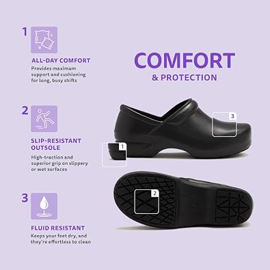 Anywear Nursing Shoes for Women, Work Clogs, Slip Resistant, Memory Foam