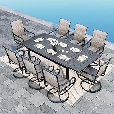 Sophia & William Patio Dining Set 9 Pieces Outdoor Metal Furniture Set, 8 x Patio Dining Swivel Chairs Padded with 1 Expandable 6-8 Person Table for Lawn Garden