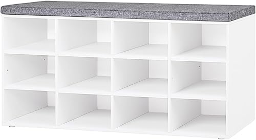 Miniatura 28 de DINZI LVJ Banco organizador de zapatos con cojín, zapatero de 9 cubos y estantes ajustables, multifuncional, para salas de estar, dormitorio, Gris