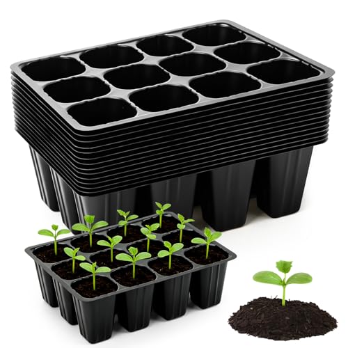 Feirdhoo Lot de 15 bols de culture avec 180 cellules, kit de culture réutilisable avec trous de drainage, plateaux en plastique noir pour semis et boutures