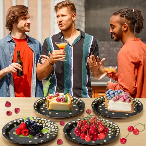 Dylives 80 Count Black And Gold Paper Plates, 7 Inch Metallic Foil Polka Dots Disposable Dessert Cocktail Party Plates Party Supplies For Graduation, Birthday, Bridal Shower, Christmas, Holiday #TOP6