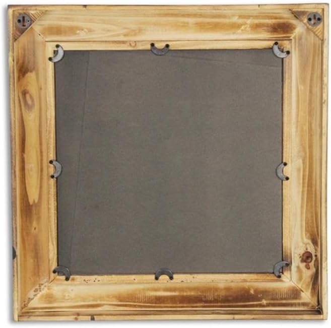 Pemberly Row Handmade Square Wood Accent Mirror, 22 in, Natural Wood Frame with Metal Joinery, Decorative Wall Mounted Mirror for Entryway, Bathroom, Bedroom or Living Room