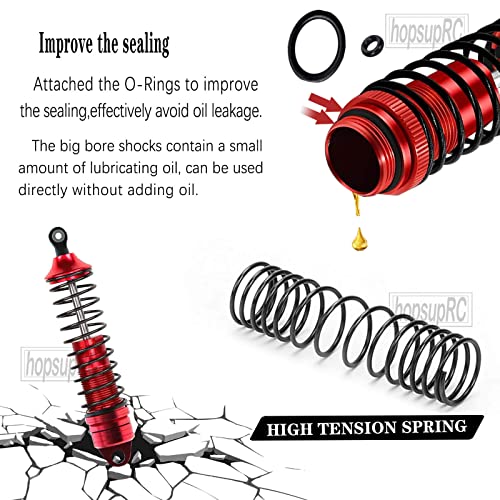 Hopsuprc Upgrades Part For 1/10 Traxxas Slash/Stampede/Rustler/Hoss 2Wd Vxl,Stainless Steel Drive Shaft Cvd Axles,Alloy Rc Shocks Absorber,Front Rear Assembled Full Metal Big Bore Shocks Damper,Red #TOP4